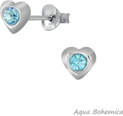 Produktbild von Kinderohrstecker: Mädchen Ohrringe Silber 925 „Kristall Herz“ Aqua Bohemica