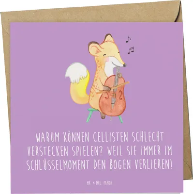 Produktbild von Mr. & Mrs. Panda Klappkarte Cello Schlüsselmoment - Lavendeltraum - Geschenk, Musikinstrument, doppelkarte, Glückwunschkarte, Kammermusik, faltkarte, Bogen, anlasskarte