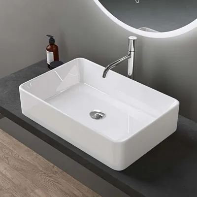 Image de doporro Lavabo Vasque à Poser Blanc 58x37x13.5 cm Lave Mains Rectangulaire en Céramique Revêtement NANO Easy Clean Brüssel105D