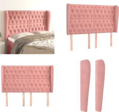 Produktbild von vidaXL Kopfteil mit Ohren Rosa 147x23x118/128 cm Samt - Kopfteil - Kopfteile - Bett-Kopfteil - Bettkopfteil