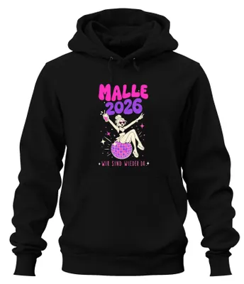 Produktbild von Malle 2026 Wir sind wieder da Mallorca Party Ballermann Hoodie Kapuzenpullover, Schwarz, M