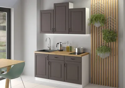 Produktbild von Landhaus Küche Stilo Grau 150 cm Küchenzeile Küchenblock Einbauküche Singleküche