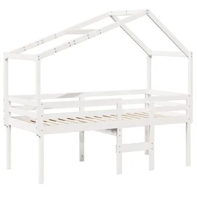 Produktbild von Hochbett mit Dach Weiß 80x200 cm Massivholz Kiefer