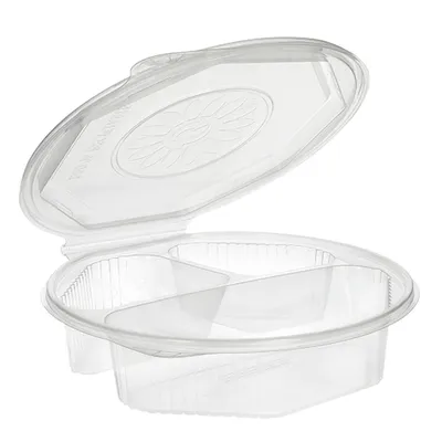Produktbild von Menüboxen mit Klappdeckeln, PP 3-geteilt 5,9 cm x 21,5 cm x 21,5 cm transparent 8-eckig