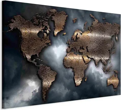 Image de Carte du monde Tableaux sur toile pour salon 120x80 cm 1 pc Moderne Grande peinture murale sur toile XXL Chambre à coucher Déco Carte abstraite Continents Ciel