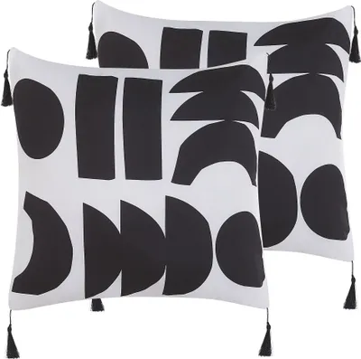 Obrázok produktu pre BELIANI Sada 2 vankúšov biela a čierna obliečka polyester 45 x 45 cm dekoratívne vankúše geometrický vzor