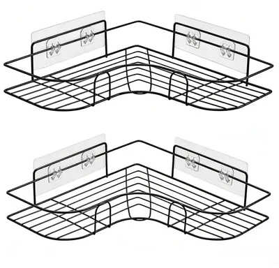 Image de Omgoods - Lot de 2 étagères de douche adhésives (noir)