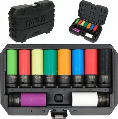 Produktbild von Yato YT-10564, Steckschlüsselsatz, Mehrfarbig, 10 Kopf/Köpfe, 1/2", Metrisch, 15,17,19,21,22,23,24 mm