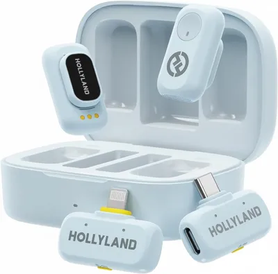 Immagine prodotto di Microfono lavalier Hollyland Lark A1, colore blu – 48 kHz/24-bit, 120 dB SPL, 3 modalità EQ e riverbero, 54 ore di autonomia della batteria – Kit completo con 2 trasmettitori (TX) e 2 ricevitori (RX) e custodia di ricarica