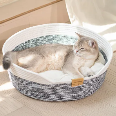 Produktbild von Omgoods – Katzenbett mit Kissen, 47 cm, waschbar, aus geflochtenem Baumwollseil