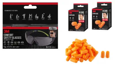 Produktbild von 3M™ SecureFit™ 400 Schutzbrille + 3M™ Gehörschutzstöpsel 60 Paar / 120 Stück