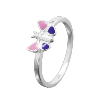 Produktbild von Ring Kinderring Schmetterling lila-pink lackiert Silber 925 Gr. 48
