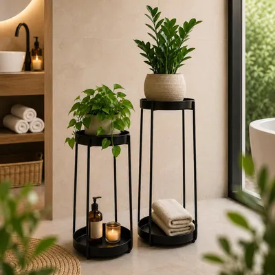 Produktbild von INtrenDU Pflanzenständer Metall 2er Set Schwarz, je 2 Ebenen, 58 + 46 cm