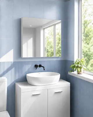 Image de AQUA pour vous | Armoire à miroir - ASTOR IDA 60 - Meuble de salle de bain suspendu - 60x60x13,8 cm - Double face - Blanc brillant - Avec miroir, système de fermeture douce, meuble de salle de bain
