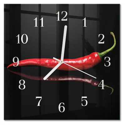 Produktbild von Tulup Glasuhr Wanduhr Küchenuhr Echt-Glas 30x30 cm Modern Dekorativ Geräuschlos Weiße Zeiger - Chili-Pfeffer