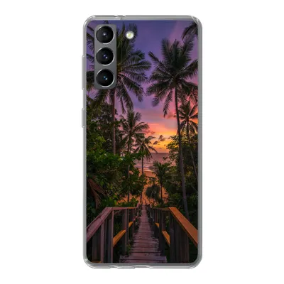 Produktbild von MuchoWow® Handyhülle Schutzhülle Hülle für Samsung Galaxy S21 Sonnenuntergang - Palmen - Strand Silikon Softcase Handy Hülle - Softcase