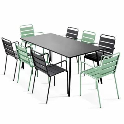 Produktbild von Metallgartenlounge aus 1 Tisch und 8 Sesseln Grün - Oviala Palavas
