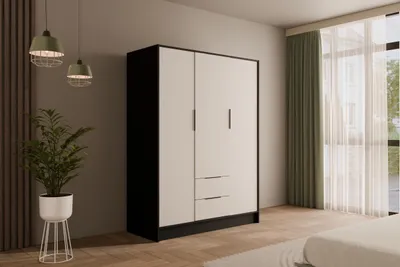 Produktbild von ALTDECOR  Kleiderschrank mit Flügeltüren, Garderobenschrank mit viel Stauraum, Vielseitiger Drehtürenschrank, Schrank KOLIN 150x200 cm Schwarz   Weiß
