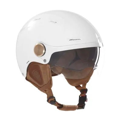 Produktbild von SR Fahrradhelm mit integrierter Sonnenblende – Einzigartiger Vintage-Helm mit braunem Innenfutter – Weiß – Größe M