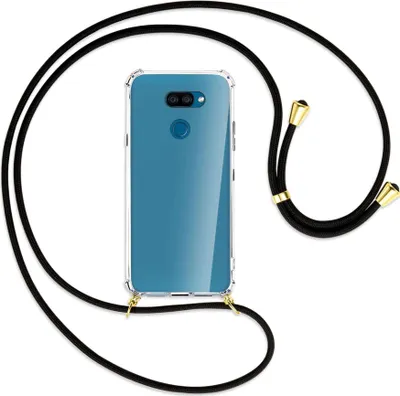 Produktbild von Handykette Backcover-Schutzhülle mit Band (Metall goldfarben) für LG K40S LMX430 - schwarz