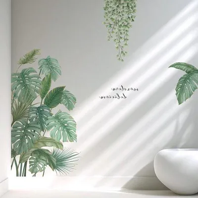 Produktbild von Wandsticker mit Palmblättern - Moderne Muurdekoration für Wohnzimmer oder Schlafzimmer - Grün.