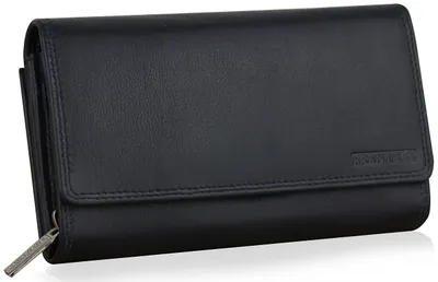 Produktbild von Frentree® Damen Geldbörse aus echtem Nappaleder, großes Leder Portemonnaie mit RFID-Schutz, weiches Echtleder Portmonee, viele Fächer, Dunkelblau