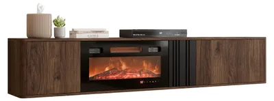 Produktbild von MIRJAN24 TV-Lowboard Philippe 190 mit kamin, Stilvoll Wohnzimmer, Lowboard mit zwei Drehtüren (Farbe: Nuss warmia / Nuss warmia + Schwarz)