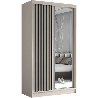 Produktbild von Schwebetürenschrank HELIX 120cm Kaschmir/Schwarz – 2-türig, Kleiderschrank mit Lamellen & Spiegel & Schiebetüren