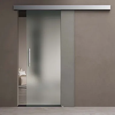 Produktbild von doporro Glasschiebetür komplettset Softclose 90 x 215cm Schiebetür mit ESG 15mm Wandabstand Zimmertür vollsatiniert mit Stangengriff