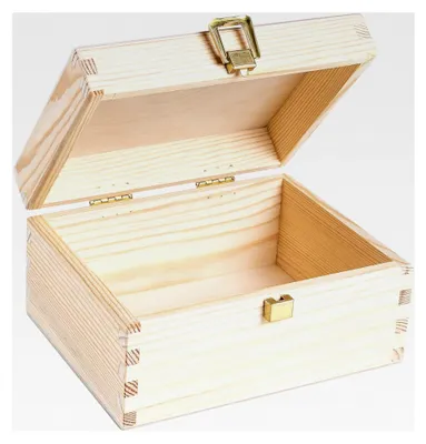 Produktbild von Kleine Holzkiste mit Deckel und Schloss | 21,5 x 13,8 x 10 cm | Holzbox Geschenkbox Schatztruhe Unlackiert | Für Geschenk, Hochzeit, Schmuck