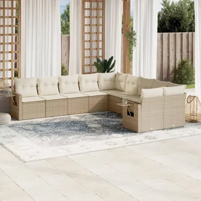 Produktbild von CLORIS 10-tlg. Garten-Sofagarnitur mit Kissen Beige Poly Rattan - Gartenmöbelgarnituren 435
