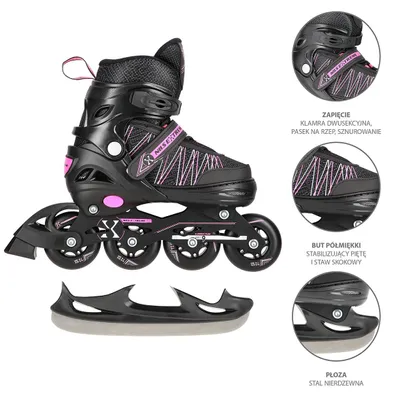 Produktbild von Skates verstellbaren Rollschuhe 2in1 Schwarz/Rosa Größe: 35-38