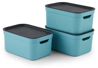 Produktbild von Rotho Aufbewahrungsboxen mit Deckel A5 Jive - 3er-Set Kunststoffbox - Stapelbox je 27,8 x 19,5 x 22,4 cm - Box stapelbar - Dekorative Ordnungsboxen