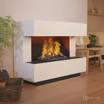 Produktbild von GLOW FIRE Elektrokamin 'Kant' | Wasserdampf Kamin mit OMC 500 inkl. Holz in weiss| HxBxT: 120x90x50 cm
