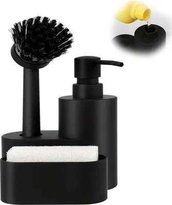 Image de Rangement noir pour la vaisselle avec distributeur de savon, pour la cuisine et les ustensiles