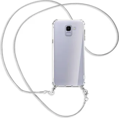 Produktbild von Handykette Backcover-Schutzhülle mit Band (Metall silberfarben) für Samsung Galaxy J6 2018 - silberfarbene Kette Snake