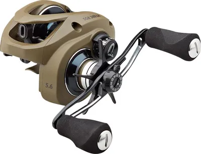 A fishing reel is shown against a white background.