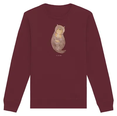 Produktbild von Mr. & Mrs. Panda Bio Baumwoll Pullover Otter Muschel Größe S - Burgundy - Geschenk, Bio-Pullover, Pulli, Medaillon, Sweater, Sweatshirt, Büro, Träumen