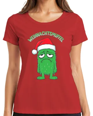 Zdjęcie produktu dla CHRISTMAS MUFFLE Prezent świąteczny śmieszna czapka z zielonym potworem T-shirt damski, czerwony, XXL