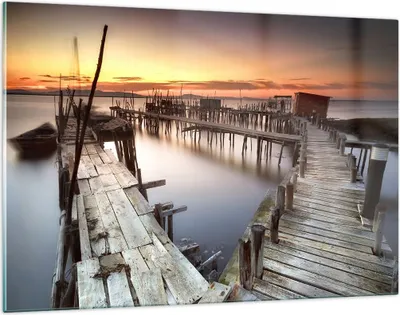 Produktbild von Bilder auf glas - Brücke Boot Meer - 120x80cm - Glasbilder - Wandbilder - Kunstdruck - zum Aufhängen bereit - Wanddekoration aus Glas - Glas Bilder - Wandbild auf Glas - Einteilig - GAA120x80-3807