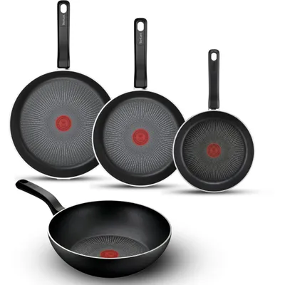 Produktbild von Tefal So Expert 4‑tlg. Pfannenset, 20/24/28 cm Bratpfannen + 28 cm Wok, Induktion, Antihaft, Aluminium, Schwarz