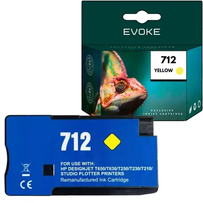 Produktbild von Evoke Cartus HP-Druckertinte 712 gelb, 29 ml, 3ED69A, kompatibel mit DesignJet T210, T230, T250, T630, T650