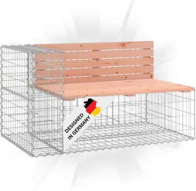 Produktbild von DELUKE® Gartenbank Gabionen INO aus Stahl | 122x71x65,5cm Massivholz Douglasie | Gabionenbank Gartenbank mit Sitzfläche aus Gabionen Steinkorb Gabionengitter Ziergabione Drahtkorb befüllbar