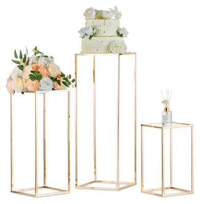 Goldener Blumenständer, 3er-Set, Metallvasen, 60/80/40 cm, Hochzeitsdekoration