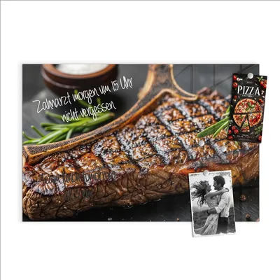 Produktbild von Magnettafel 90x60cm Pinnwand Whiteboard beschreibbar - Gegrilltes Steak