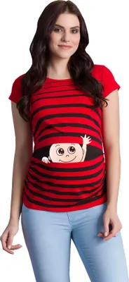 Produktbild von Umstandsshirt Kurzarm Winke Winke – Umstandsmode Damen Schwangerschaft, 95 % Baumwolle, Rot, Gr. S