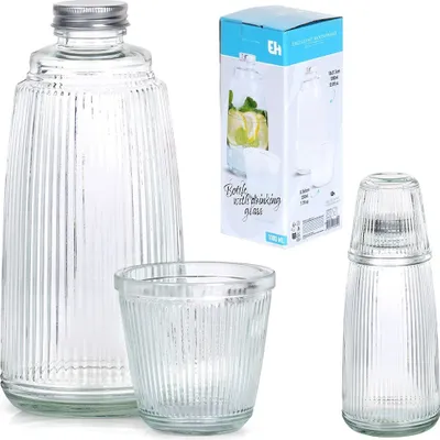 Produktbild von Excellent Houseware Glaskaraffe Glasflasche Karaffe mit Glas 1 L + 220 ml 2-tlg.