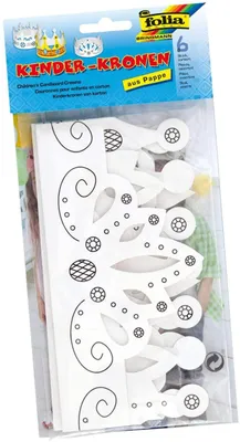 Produktbild von folia 23309 - Kinderkronen, aus Pappe, in 3 Formen sortiert, 6 Stück, weiß, zum selbst Bemalen und Gestalten, für Kinder, Jungen und Mädchen, ideal für Kindergeburtstage und Partys