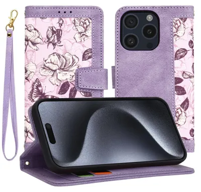 Produktbild von Techsuit FlipCraft Book Wallet Klapphülle mit Kabel für Apple iPhone 15 Pro - Mysterious Purple