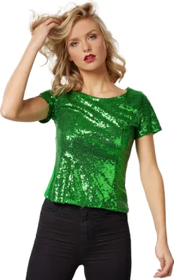 Produktbild von Pailletten-Kurzarm-Shirt - grün, L